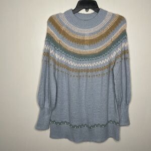 J.CREW Sweater Womens XS Blue Fair Isle Pullover NEW Puff Sleeve Oversized BD152
